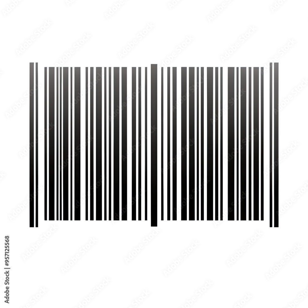 A black and white barcode icon is isolated on a white background. The barcode is made up of vertical lines of varying widths A black and white barcode icon is isolated on a white background. The barcode is made up of vertical lines of varying widths