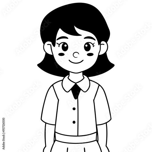 Smiling Indian Teen Girl, 17, in School Uniform - Full Body Vector Illustration