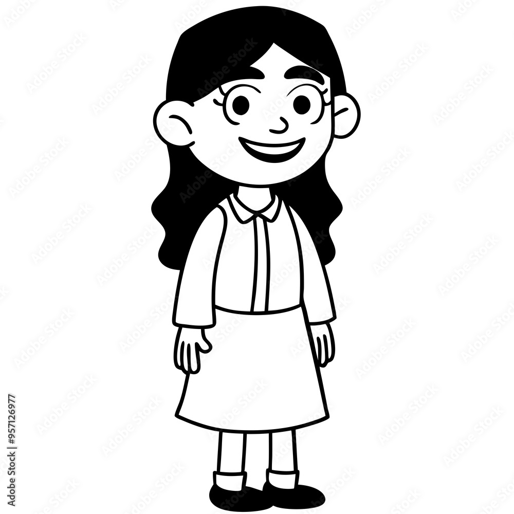 Smiling Indian Teen Girl, 17, in School Uniform - Full Body Vector Illustration Smiling Indian Teen Girl, 17, in School Uniform - Full Body Vector Illustration