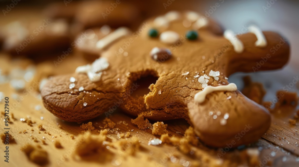 Gingerbread Man Cookie with Bite Mark