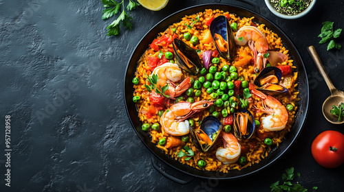 flat lay of a paella