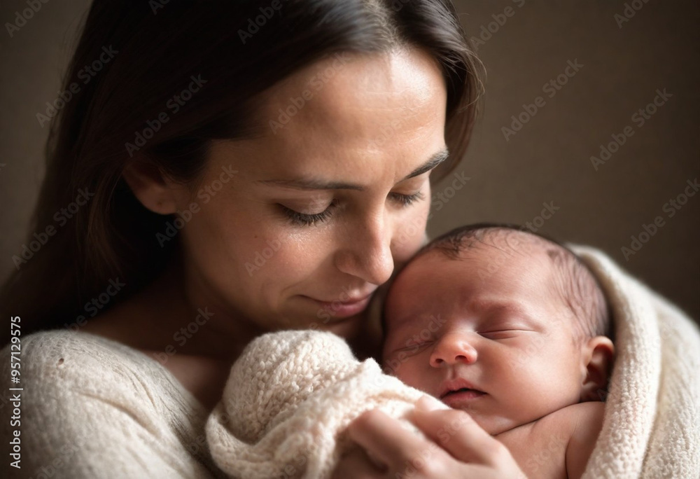 A tender moment of a mother lovingly cradling her newborn baby, showcasing the warmth and intimacy of early motherhood.
A tender moment of a mother lovingly cradling her newborn baby, showcasing the warmth and intimacy of early motherhood.