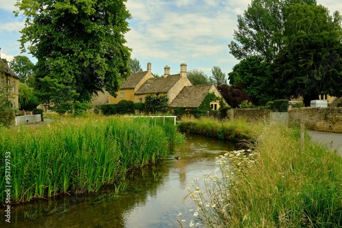 Traditional English stone cottages along the picturesque River E