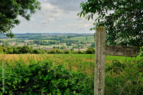 Beautiful panoramic view from the Cotswold Way walking trail of