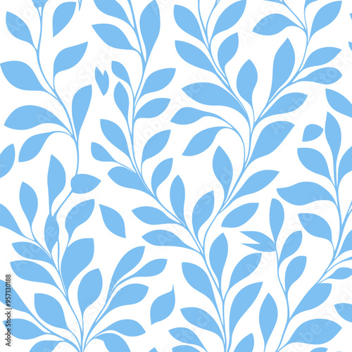 Flourish pattern with Floral geometric Vector seamless pattern with leaves and curls. Monochrome abstract floral background.