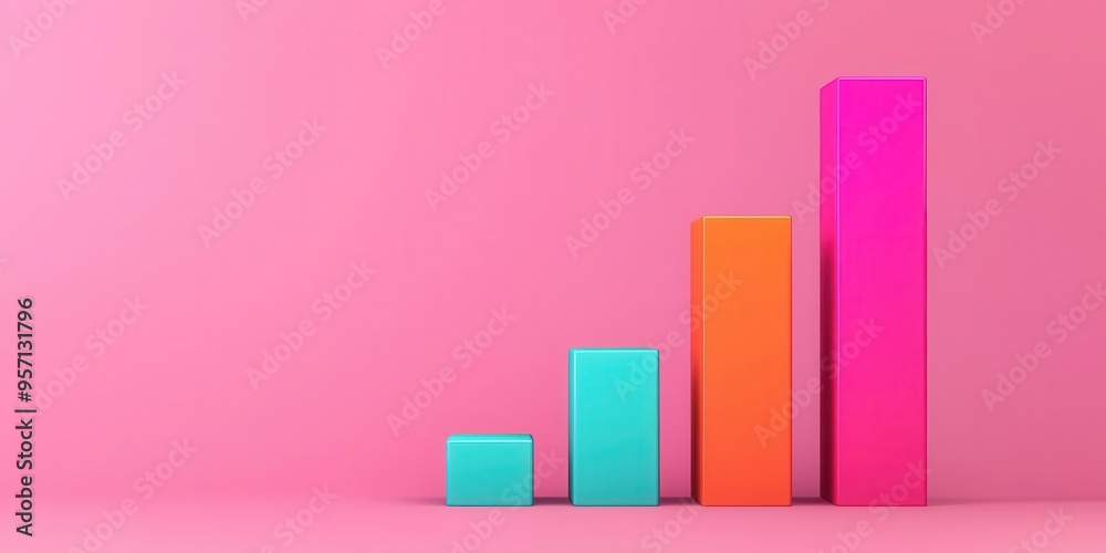 Colorful bar graph on a pink background, representing growth and progress. Ideal for business and finance themes. Colorful bar graph on a pink background, representing growth and progress. Ideal for business and finance themes.