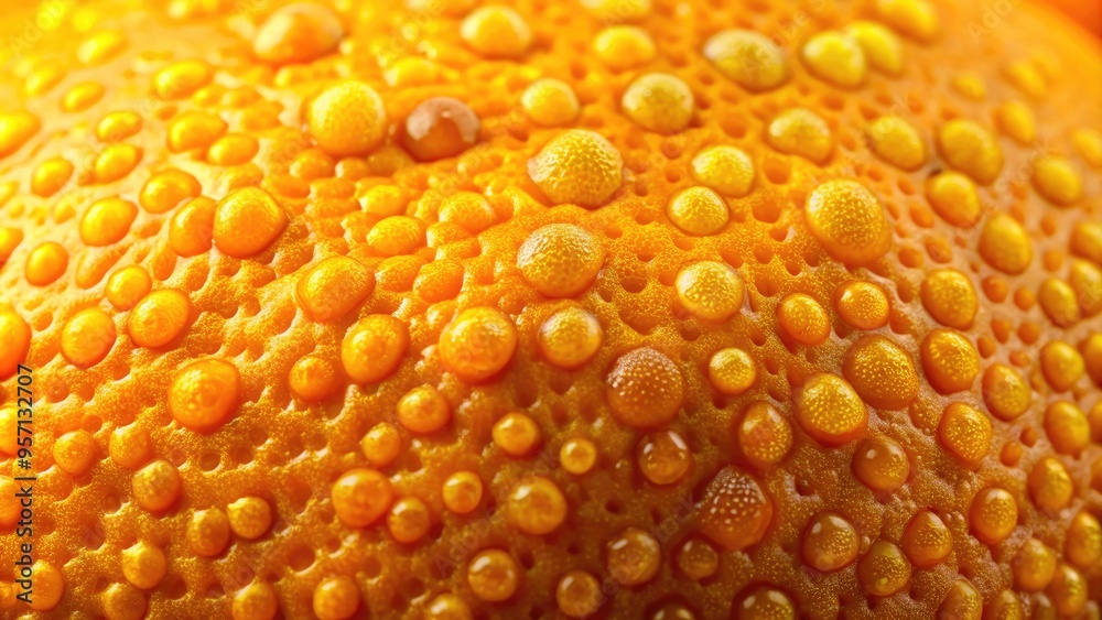Vibrant orange-yellow citrus skin with intricate oil glands and tiny pores forms a mesmerizing textured background, creating a stunning visual detail for graphic designs. Vibrant orange-yellow citrus skin with intricate oil glands and tiny pores forms a mesmerizing textured background, creating a stunning visual detail for graphic designs.