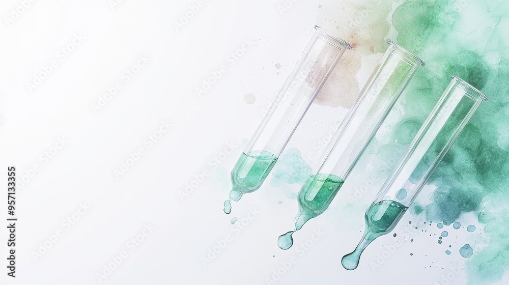 Biotechnology experiment, close-up of test tube with algae culture, Watercolor style Biotechnology experiment, close-up of test tube with algae culture, Watercolor style