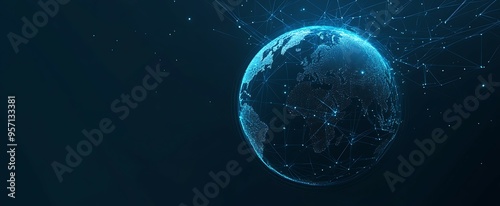 Global network connection concept. Wireframe digital earth globe. photo