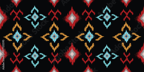 Geometric ethnic pattern seamless flower color oriental. seamless pattern. Design for fabric, curtain, background, carpet, wallpaper, clothing, wrapping, Batik, fabric,Vector illustration