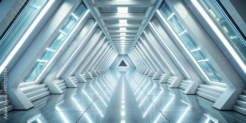 Futuristic White Corridor with Neon Lights and Reflective Floor  Futuristic  Architecture  Interior Design