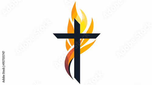 Methodist church cross and flame. Vector