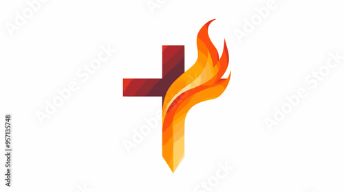 Methodist church cross and flame. Vector