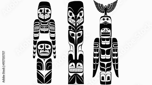 Southwest American Indian totem pole, vector graphic