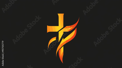 Methodist church cross and flame. Vector