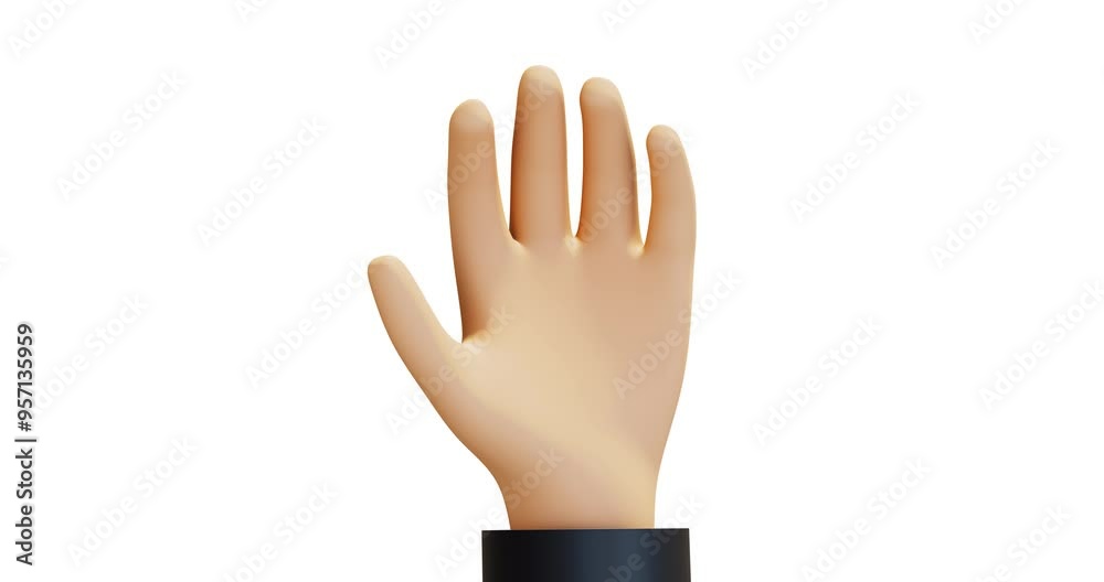A hand making a number five gesture, with all fingers except the thumb extended. 3d 4k animation, cartoon style, isolated, transparent background. A hand making a number five gesture, with all fingers except the thumb extended. 3d 4k animation, cartoon style, isolated, transparent background.