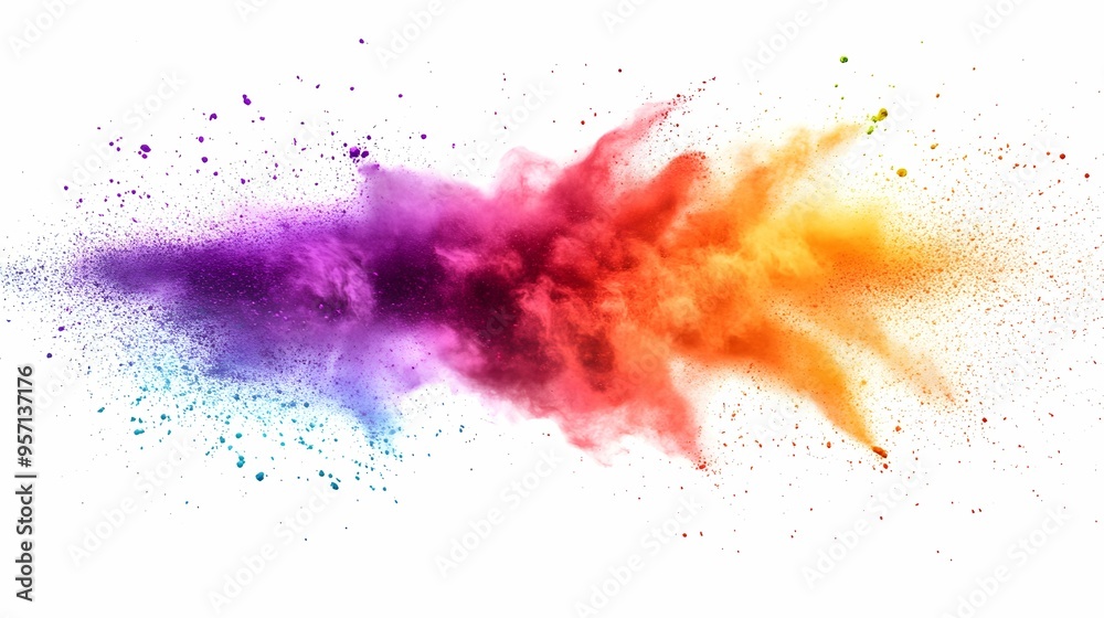 Vibrant explosion of colorful powder on a white background Vibrant explosion of colorful powder on a white background