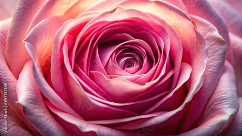 Vibrant pink rose petal fills the frame, delicate veins and soft texture on full display, surrounded by subtle shadows and warm, natural lighting.