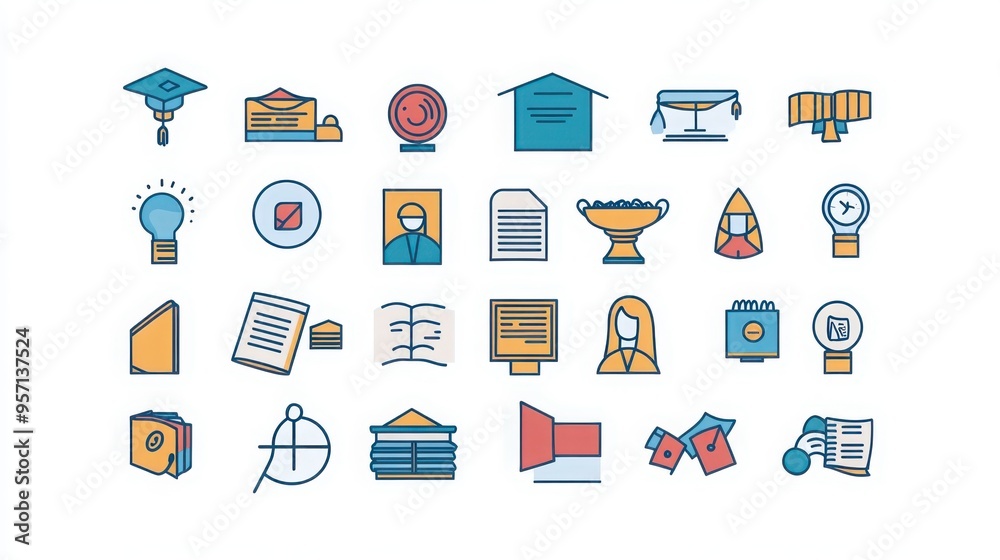 Education Levels thin line icon set. Containing preschool, elementary school, middle school, high school, college, university, graduation cap, diploma, academic gown, student ID, freshman. Education Levels thin line icon set. Containing preschool, elementary school, middle school, high school, college, university, graduation cap, diploma, academic gown, student ID, freshman.
