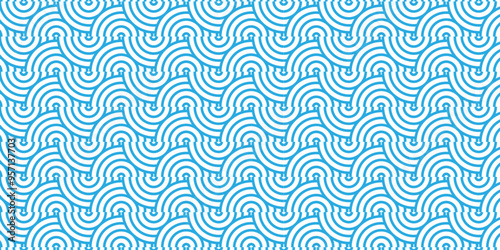 Overlapping creative diamond circle abstract blue pattern background with waves texture. geometric digital fabric pattern circles floral and spiral round lapping blue retro background.