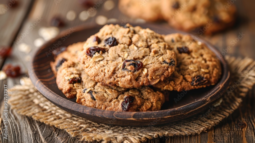 Homemade raisin cookies closeup view Homemade raisin cookies closeup view