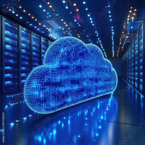 Data center virtualization, cloud efficiency boost, illustration