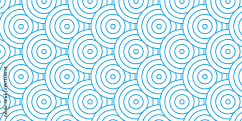Overlapping creative diamond circle abstract blue pattern background with waves texture. geometric digital fabric pattern circles floral and spiral round lapping blue retro background.