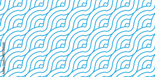 Overlapping creative diamond circle abstract blue pattern background with waves texture. geometric digital fabric pattern circles floral and spiral round lapping blue retro background.