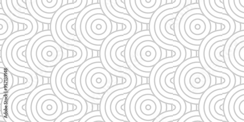 Overlapping creative diamond circle abstract white and gray pattern background with waves texture. geometric digital fabric pattern circles floral and spiral round lapping white retro background.