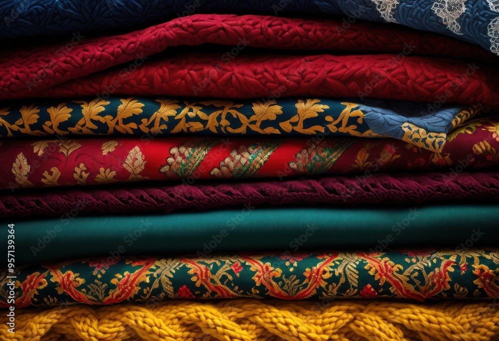 vibrant close diverse fabric patterns textures showcasing colorful array textiles, artistic, artwork, aesthetic, backdrop, beauty, bold, composition