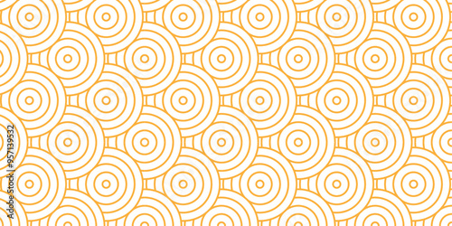 Overlapping creative diamond circle abstract orange and yellow pattern background with waves texture. geometric digital fabric pattern circles floral and spiral round lapping retro background.
