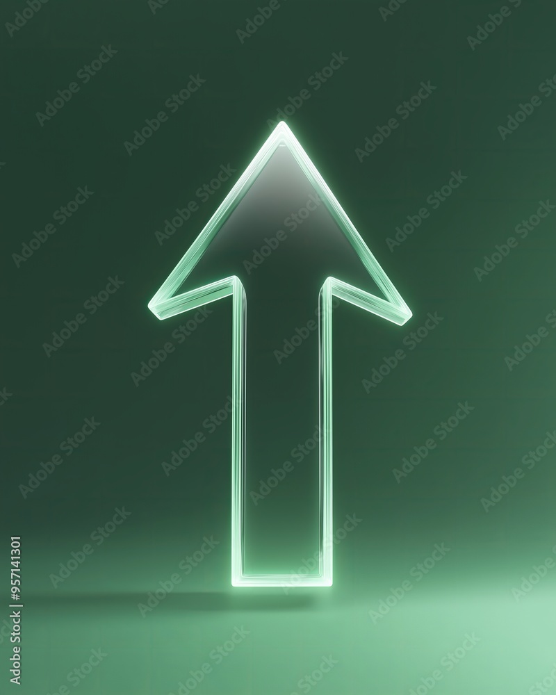 Glowing arrow pointing upwards on green background. Glowing arrow pointing upwards on green background.