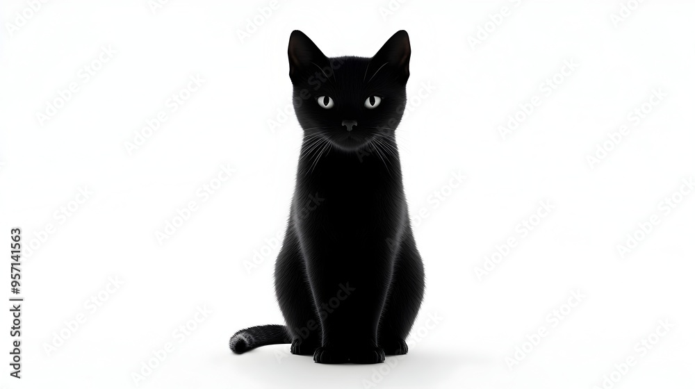 Spooky Black Cat Halloween Party Banner with Minimalist Feline Silhouette and Glowing Eyes Spooky Black Cat Halloween Party Banner with Minimalist Feline Silhouette and Glowing Eyes