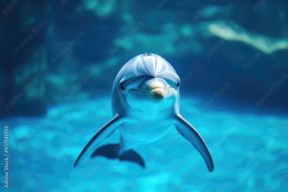 Obraz premium Cute dolphin swimming in blue water