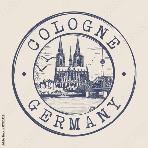 Cologne, Germany Stamp City Postmark. Silhouette Postal Passport. Round Vector Icon. Vintage Postage Design.	