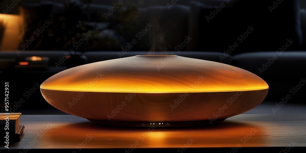 An elegant aroma diffuser emits a soothing mist, enhancing the tranquil spa environment An elegant aroma diffuser emits a soothing mist, enhancing the tranquil spa environment