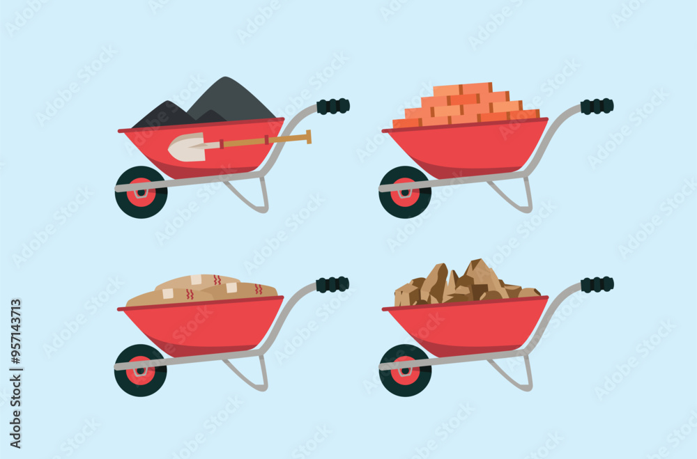 wheelbarrow logo with building materials, illustration of carpentry transportation tools. suitable for posters and web icons wheelbarrow logo with building materials, illustration of carpentry transportation tools. suitable for posters and web icons