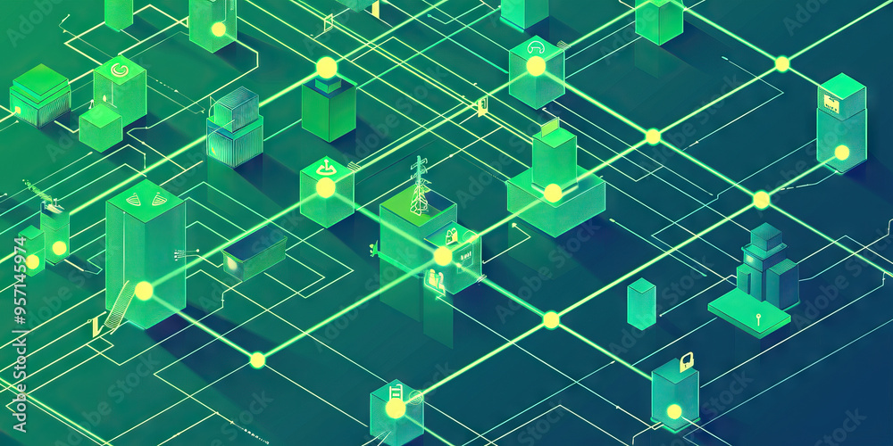 A network diagram of supply chain partners, each node color-coded for easy identification, using shades of green and blue. A network diagram of supply chain partners, each node color-coded for easy identification, using shades of green and blue.