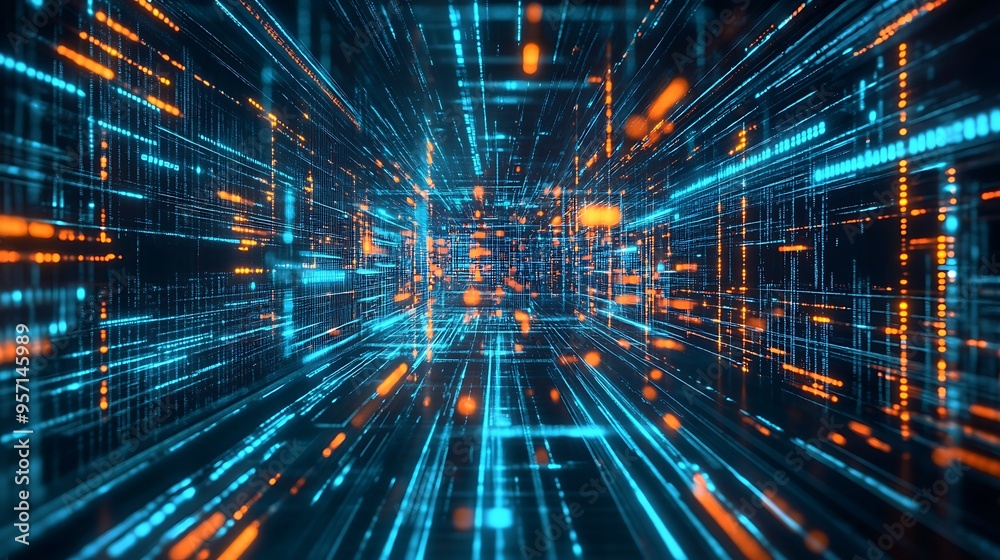 A digital abstract background with glowing lines and dots in shades of blue and orange, creating a sense of depth and movement. A digital abstract background with glowing lines and dots in shades of blue and orange, creating a sense of depth and movement.