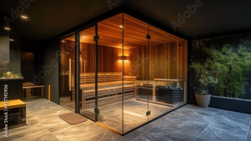 Modern Sauna with Glass Walls