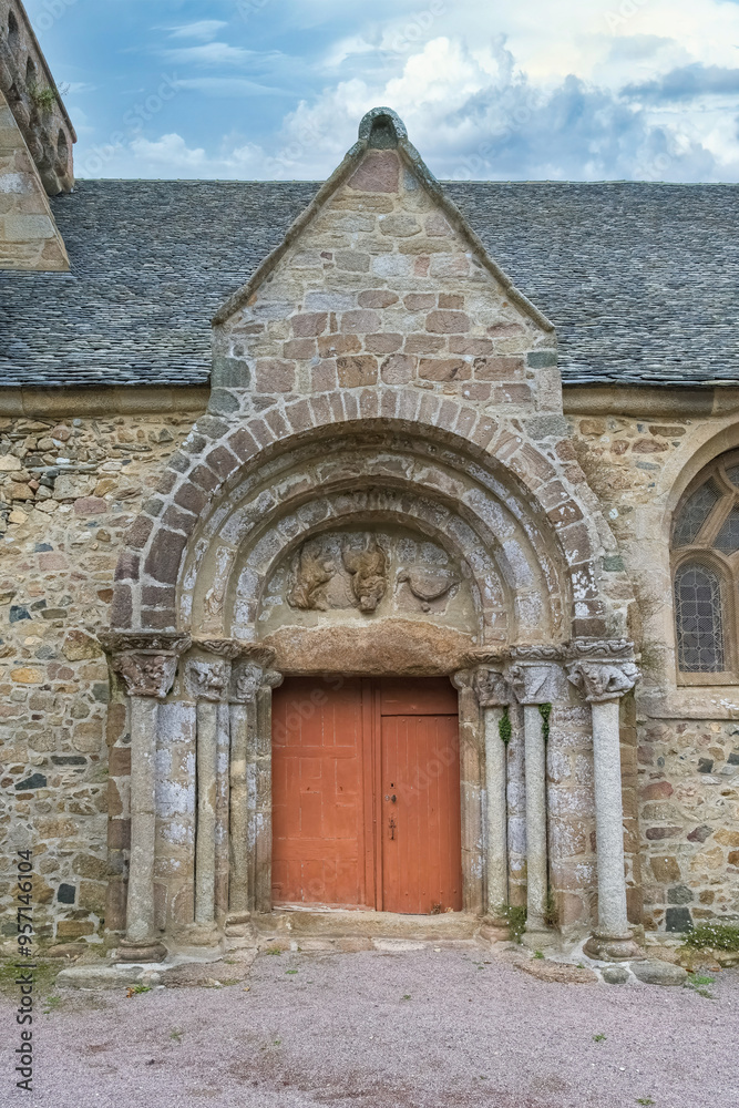 Fototapeta premium The city of Perros-Guirec, in Brittany, the Saint-Jacques church, beautiful monument 