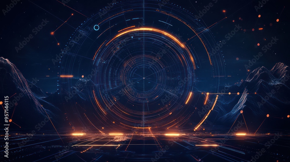 Abstract Digital Landscape with Glowing Circles Abstract Digital Landscape with Glowing Circles