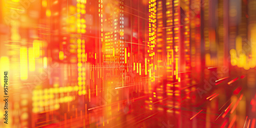 Wallpaper Mural Blurred Financial Data Background in Vibrant Red and Yellow Hues Torontodigital.ca