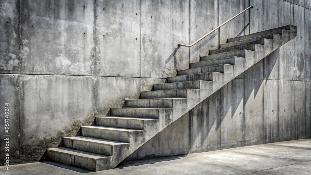 Weathered gray cement stairway ascends against a worn, textured concrete wall, creating a rugged, industrial background with subtle shadows and cracks. Weathered gray cement stairway ascends against a worn, textured concrete wall, creating a rugged, industrial background with subtle shadows and cracks.