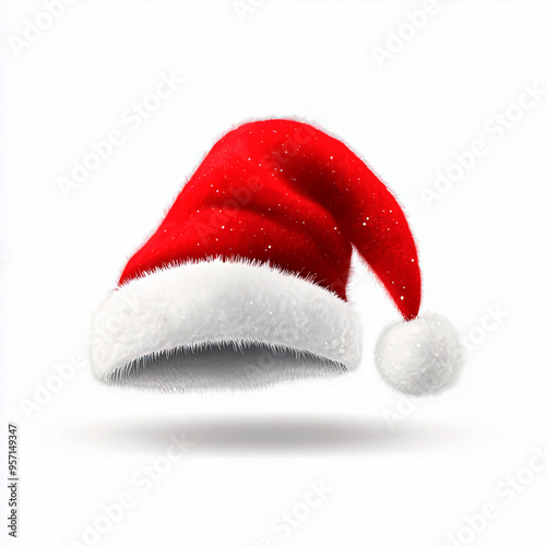 Red Santa Claus hat on white. Christmas concept.