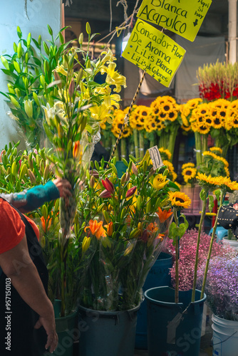 Mexican flower shop with anonymous seller photo