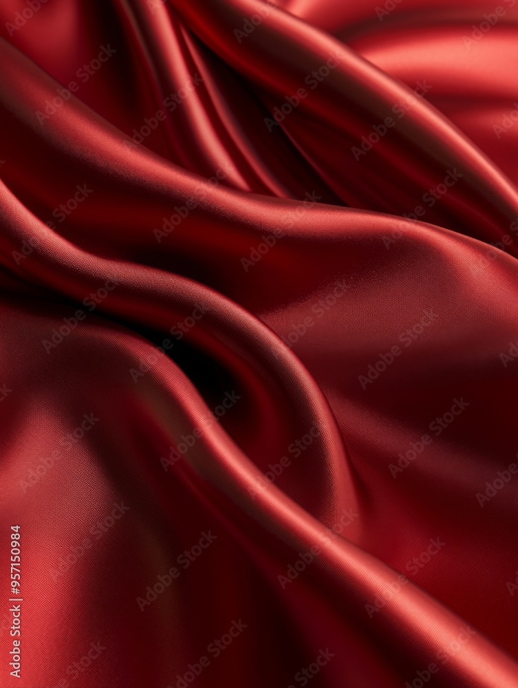 Obraz premium Folds on red satin fabric, shiny texture, close-up