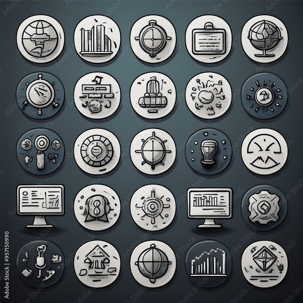 Various hand-drawn business and technology icons Various hand-drawn business and technology icons
