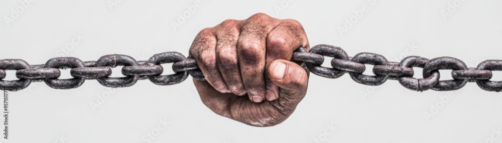 A person breaking free from toxic chains, representing liberation from negative influence, powerful imagery, isolated on white background A person breaking free from toxic chains, representing liberation from negative influence, powerful imagery, isolated on white background