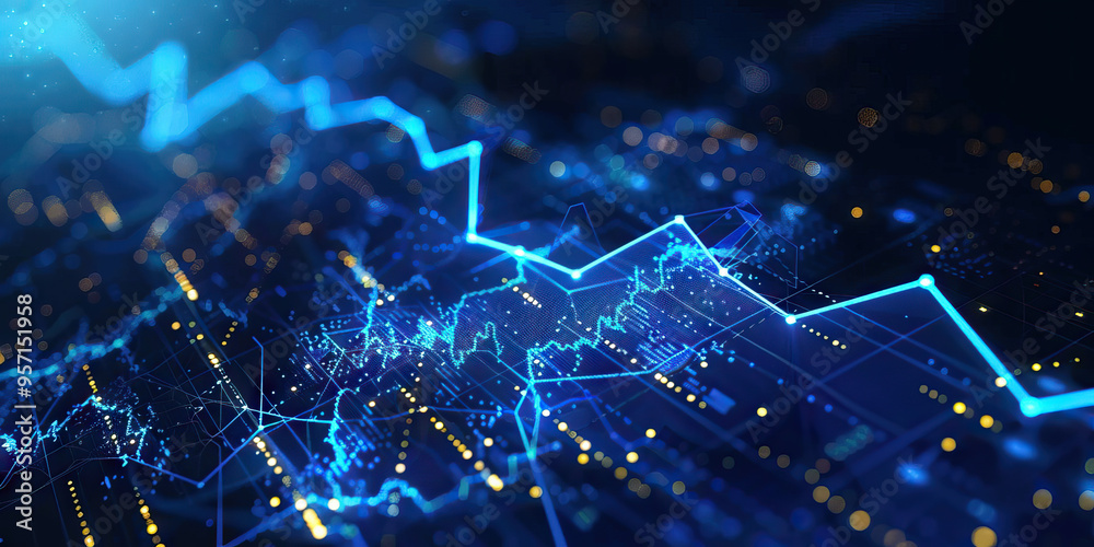 Fototapeta premium Market Graphs Abstracts: Blue Trendline Rise